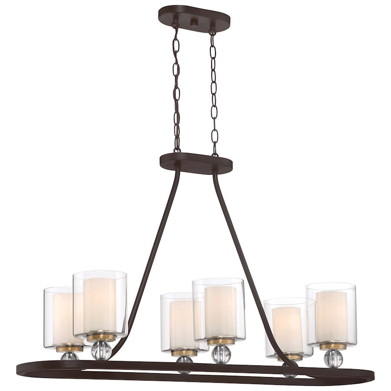Minka Lavery Studio 5 38in 6-Light Island Light | Vintage Modern Bronze and Natural Brushed Brass | Kitchen Island & Dining Room | Model 3076-416