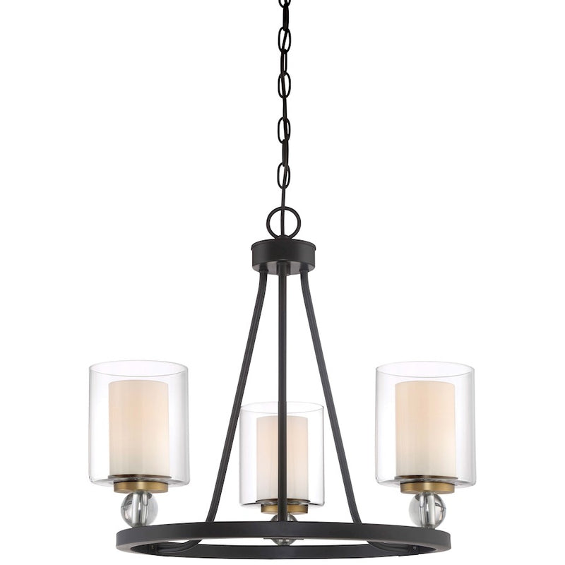 Minka Lavery Studio 5 22in 3-Light Chandelier | Painted Bronze with Natural Brushed Brass and Frosted Glass | Kitchen Island & | Model 3077-416