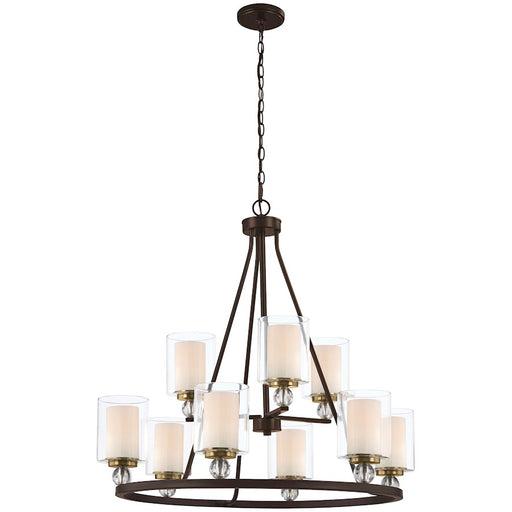 Minka Lavery Studio 5 32in Chandelier | Painted Bronze with Natural Brush and Clear Glass | Dining Room & Living Room | Model 3079-416