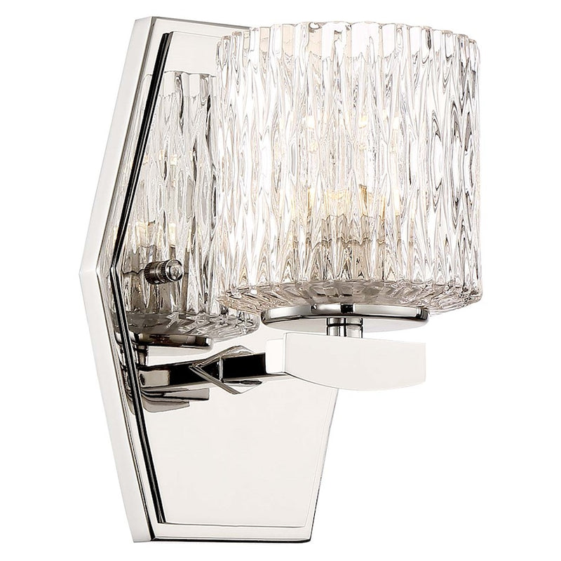 Minka Lavery Maginot 5in LED Bath Vanity Light | Polished Nickel and Textured Clear Glass | Bathroom Vanity & Powder Room | Model 3081-613-L