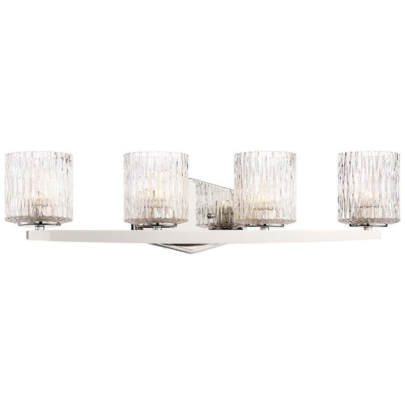 Minka Lavery Maginot XL 26in 4-Light LED Vanity Light | Transitional Polished Nickel and Textured Clear Glass | Bathroom Vanity | Model 3084-613-L