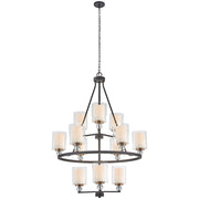 Minka Lavery Studio 32in 5-Light Chandelier | Urban Painted Bronze and Natural Brushed Brass with Glass Shades | Dining Room & | Model 3088-416