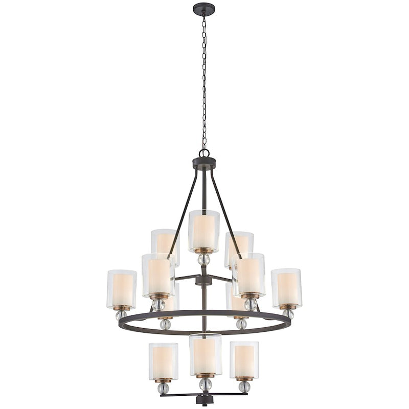 Minka Lavery Studio 32in 5-Light Chandelier | Urban Painted Bronze and Natural Brushed Brass with Glass Shades | Dining Room | Model 3088-416