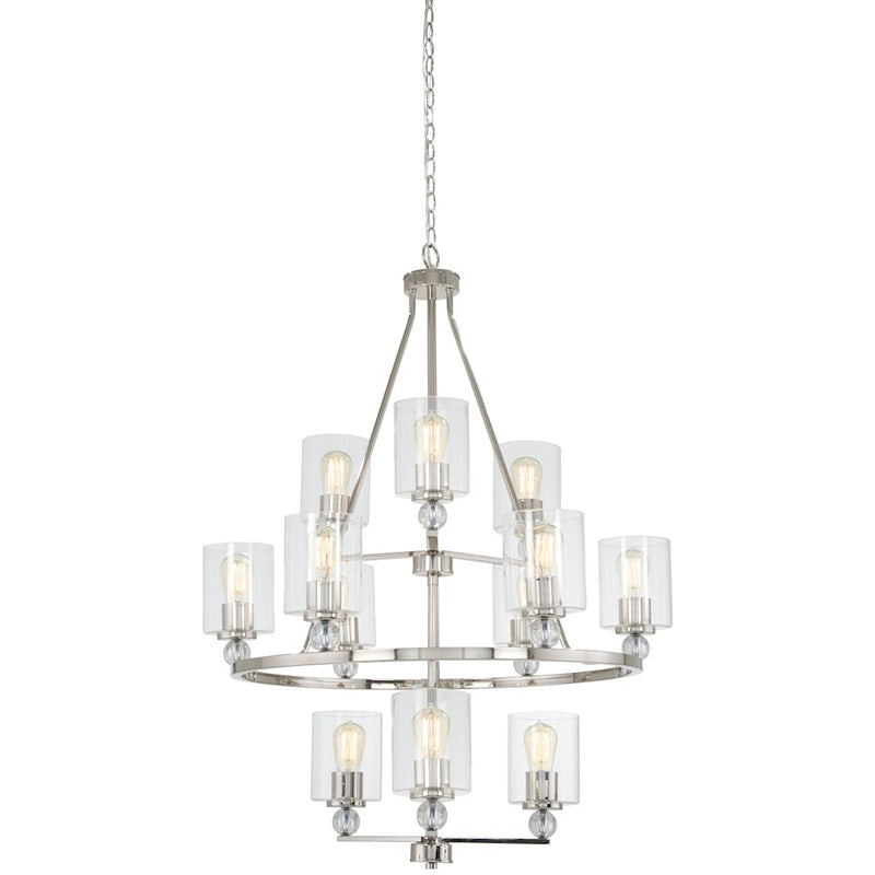 Minka Lavery Studio 32in 5-Light Chandelier | Polished Nickel and Glass Shades | Dining Room & Living Room | 32 x 32 x 43 in | Model 3088-613