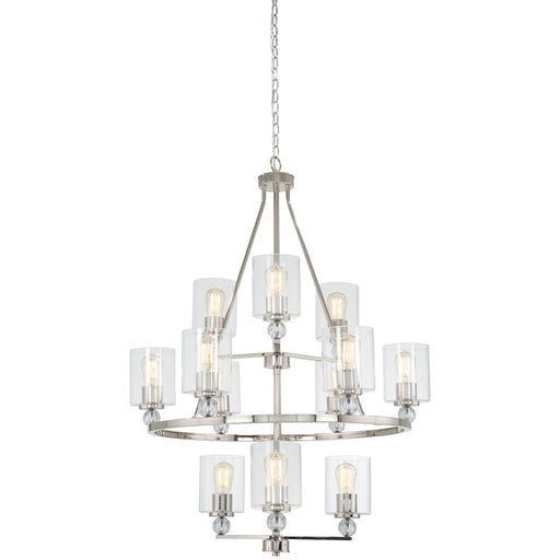 Minka Lavery Studio 32in 5-Light Chandelier | Polished Nickel and Glass Shades | Dining Room & Living Room | 32 x 32 x 43 in | Model 3088-613