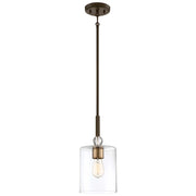 Minka Lavery Studio 5 7in Mini Pendant | Painted Bronze with Natural Brush Steel and Clear Glass | Kitchen Island & Breakfast Nook | Model 3089-416
