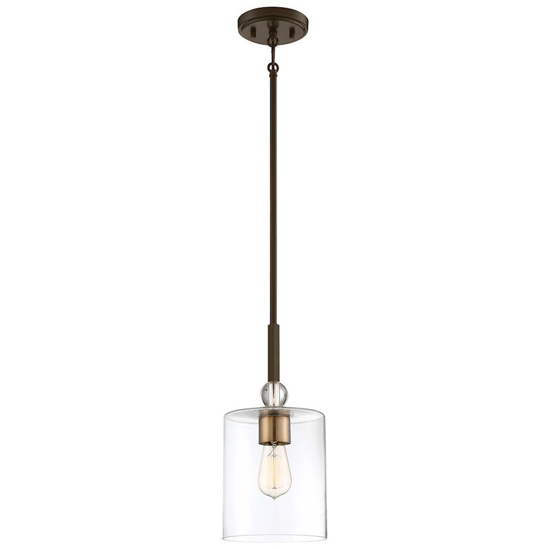 Minka Lavery Studio 5 7in Mini Pendant | Painted Bronze with Natural Brush Steel and Clear Glass | Kitchen Island & Breakfast Nook | Model 3089-416