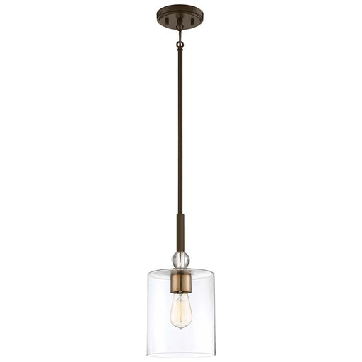 Minka Lavery Studio 5 7in Mini Pendant | Painted Bronze with Natural Brush Steel and Clear Glass | Kitchen Island & Breakfast Nook | Model 3089-416