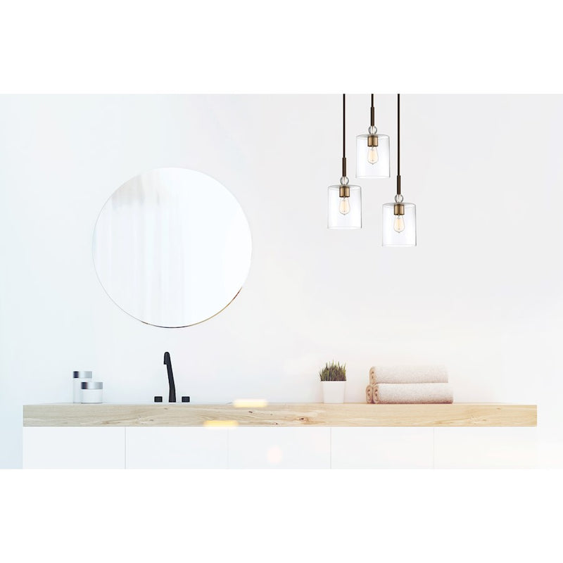 Minka Lavery Studio 5 7in Mini Pendant | Painted Bronze with Natural Brush Steel and Clear Glass | Kitchen Island & Breakfast Nook | Model 3089-416