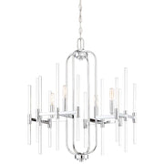 Minka Lavery Pillar 22in 4-Light Chandelier | Chrome with Vintage Style Bulbs | Dining Room & Living Room | 22 x 22 x 28 in | Model 3094-77
