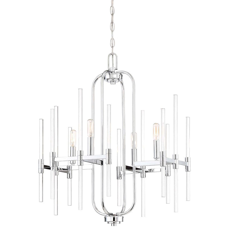 Minka Lavery Pillar 22in 4-Light Chandelier | Chrome with Vintage Style Bulbs | Dining Room & Living Room | 22 x 22 x 28 in | Model 3094-77