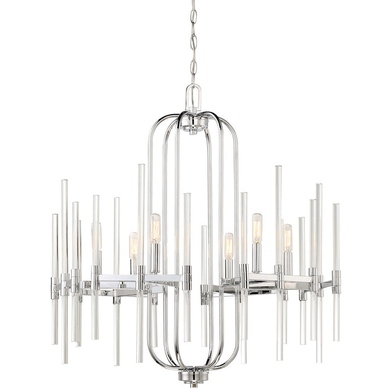 Minka Lavery Pillar 26in 6-Light Chandelier | Modern Chrome Metal | Dining Room & Living Room | 26 x 26 x 30 in | Model 3097-77