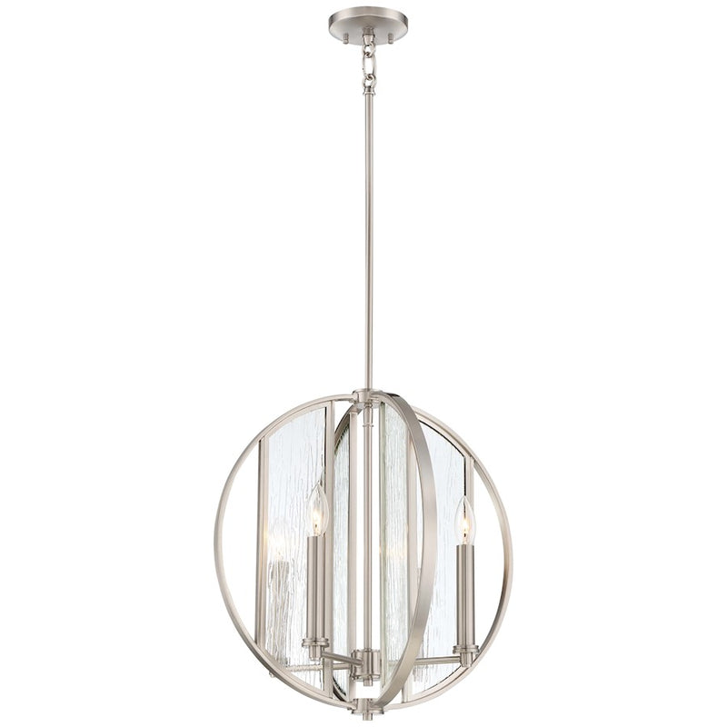 Minka Lavery Via Capri 18in Pendant | Transitional Brushed Nickel and Clear Wood Grain Glass | Kitchen Island & Dining Room | Model 3165-84