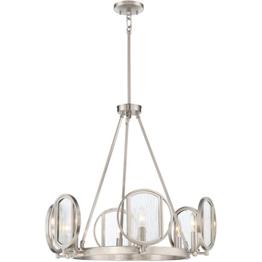 Minka Lavery Via Capri 26in 4-Light Chandelier | Transitional Brushed Nickel and Clear Wood Grain Water Glass | Dining Room & Living | Model 3166-84