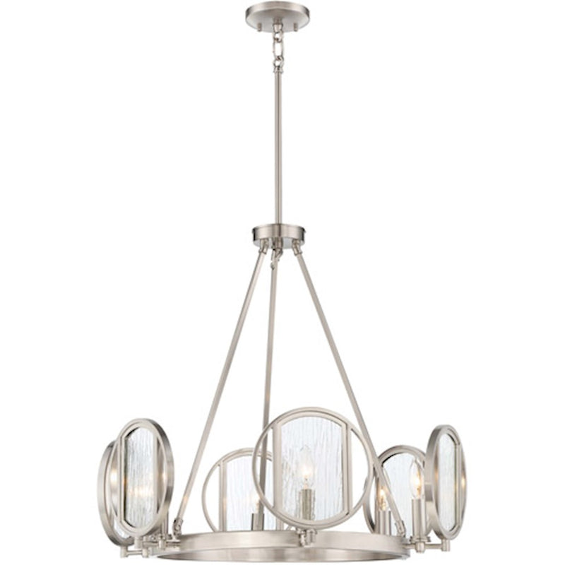 Minka Lavery Via Capri 26in 4-Light Chandelier | Transitional Brushed Nickel and Clear Wood Grain Water Glass | Dining Room & Living | Model 3166-84