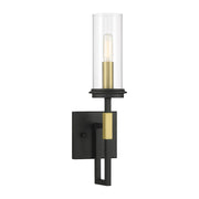 Minka Lavery Hillstone 6in 1-Light Wall Sconce | Industrial Sand Coal and Soft Brass Steel & Glass | Entryway & Bathroom | Model 3201-781