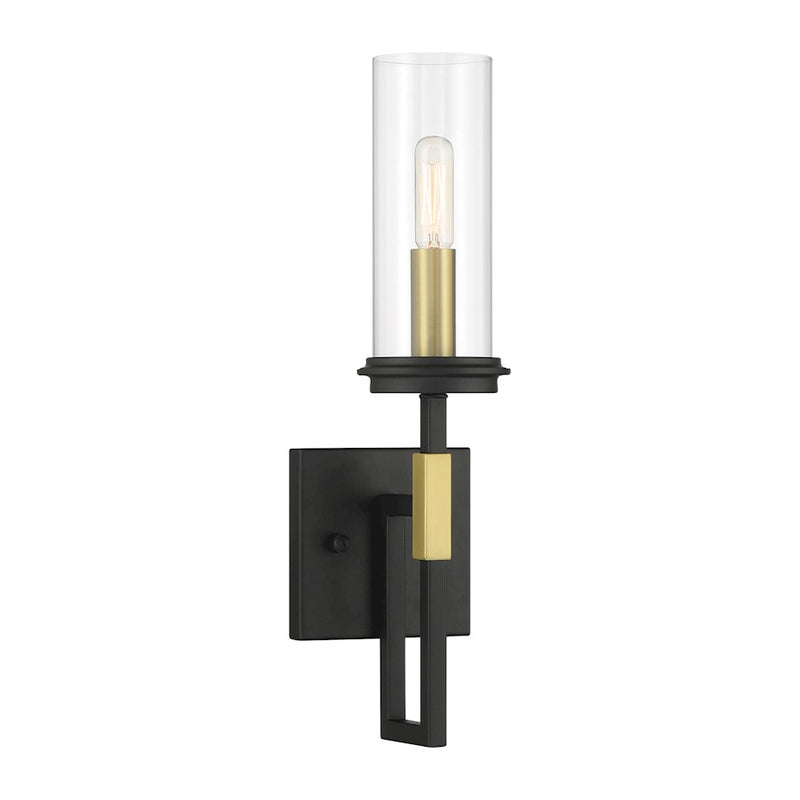Minka Lavery Hillstone 6in 1-Light Wall Sconce | Industrial Sand Coal and Soft Brass Steel & Glass | Entryway & Bathroom | Model 3201-781
