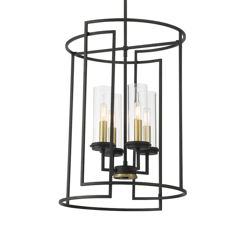 Minka Lavery Hillstone 18in 4-Light Pendant | Industrial Sand Coal & Soft Brass Steel and Clear Glass | Kitchen Island & Dining Room | Model 3205-781