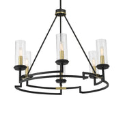 Minka Lavery Hillstone 30in 6-Light Chandelier | Industrial Sand Coal & Soft Brass Steel and Clear Glass | Dining Room & Living Room | Model 3206-781