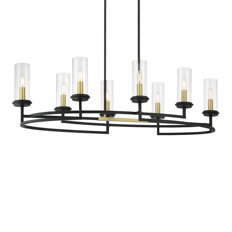 Minka Lavery Hillstone 30in 6-Light Chandelier | Industrial Sand Coal & Soft Brass Steel and Clear Glass | Dining Room & Living Room | Model 3206-781