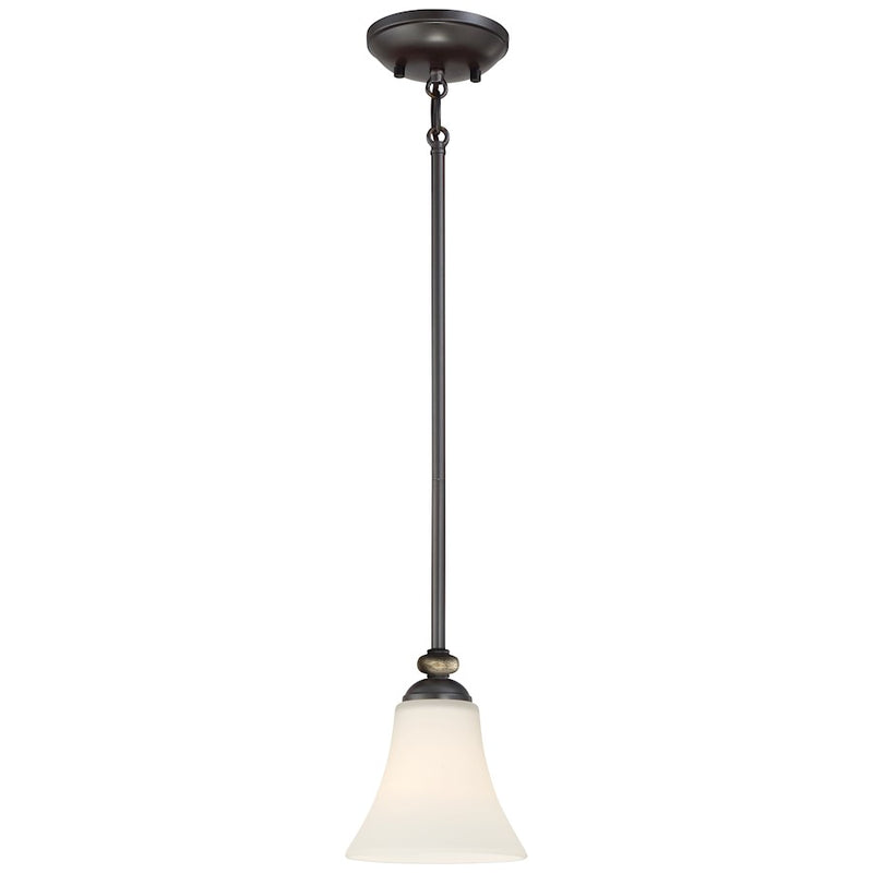 Minka Lavery Shadowglen 6in 1-Light Mini Pendant | Transitional Lathan Bronze with Gold Accents | Kitchen Island & Dining Room | Model 3281-589