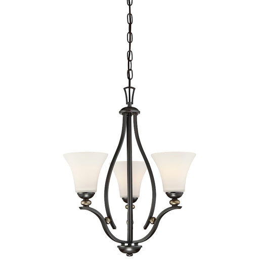 Minka Lavery Shadowglen 20in 3-Light Chandelier | Transitional Lathan Bronze with Gold Accents | Dining Room & Kitchen Island | Model 3283-589