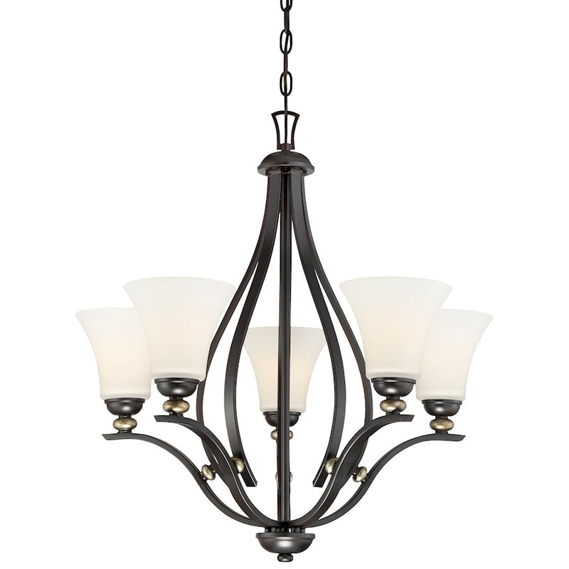 Minka Lavery Shadowglen 26in 5-Light Chandelier | Transitional Lathan Bronze with Gold Accents | Dining Room & Living Room | Model 3285-589