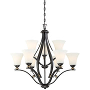 Minka Lavery Shadowglen 30in 9-Light Chandelier | Transitional Lathan Bronze with Gold | Dining Room & Living Room | 30 x 30 x 29 in | Model 3289-589