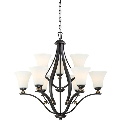 Minka Lavery Shadowglen 30in 9-Light Chandelier | Transitional Lathan Bronze with Gold | Dining Room & Living Room | 30 x 30 x 29 in | Model 3289-589