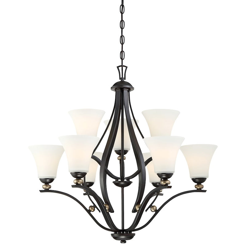 Minka Lavery Shadowglen 30in 9-Light Chandelier | Transitional Lathan Bronze with Gold | Dining Room & Living Room | 30 x 30 x 29 in | Model 3289-589