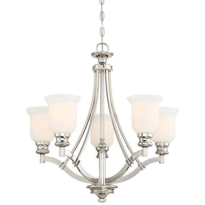 Minka Lavery Audrey's Point 25in 5-Light Chandelier | Traditional Polished Nickel and White Glass | Dining Room & Living Room | Model 3295-613