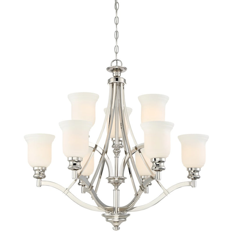 Minka Lavery Audrey's Point 31in 9-Light Chandelier | Traditional Polished Nickel and White Glass | Dining Room & Living Room | Model 3299-613