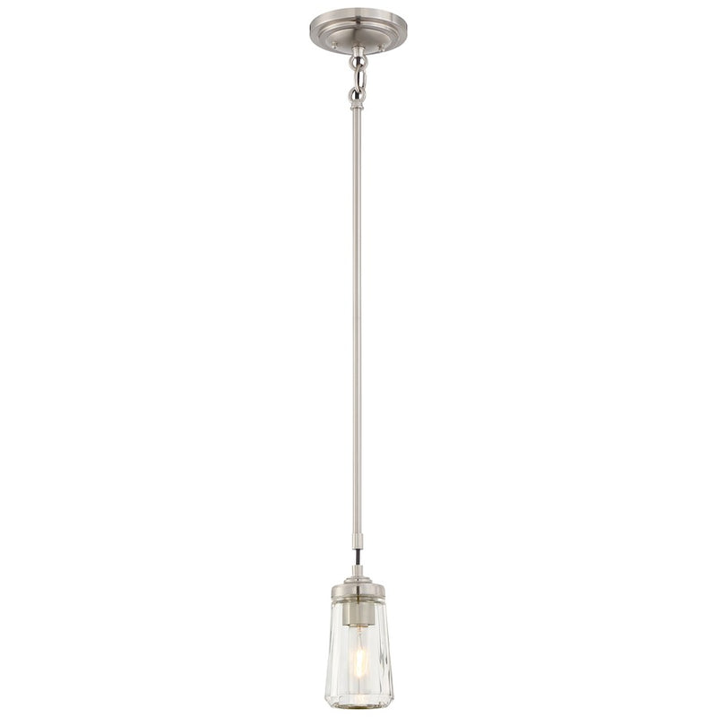 Minka Lavery Poleis 1-Light Mini Pendant | Industrial Brushed Nickel & Faceted Glass | Kitchen Island & Dining Room | 9in H | Model 3301-84