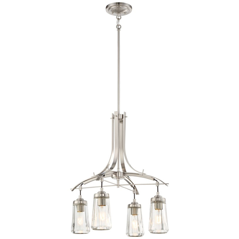 Minka Lavery Poleis 21in 4-Light Chandelier | Industrial Brushed Nickel and Clear Faceted Glass | Dining Room & Kitchen Island | Model 3304-84