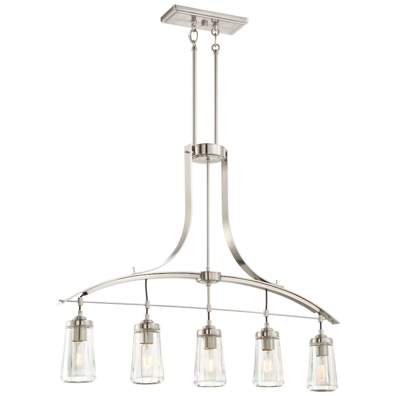 Minka Lavery Poleis 39in 5-Light Island Light | Industrial Brushed Nickel and Angle-Faceted Glass | Kitchen Island & Dining Room | Model 3306-84