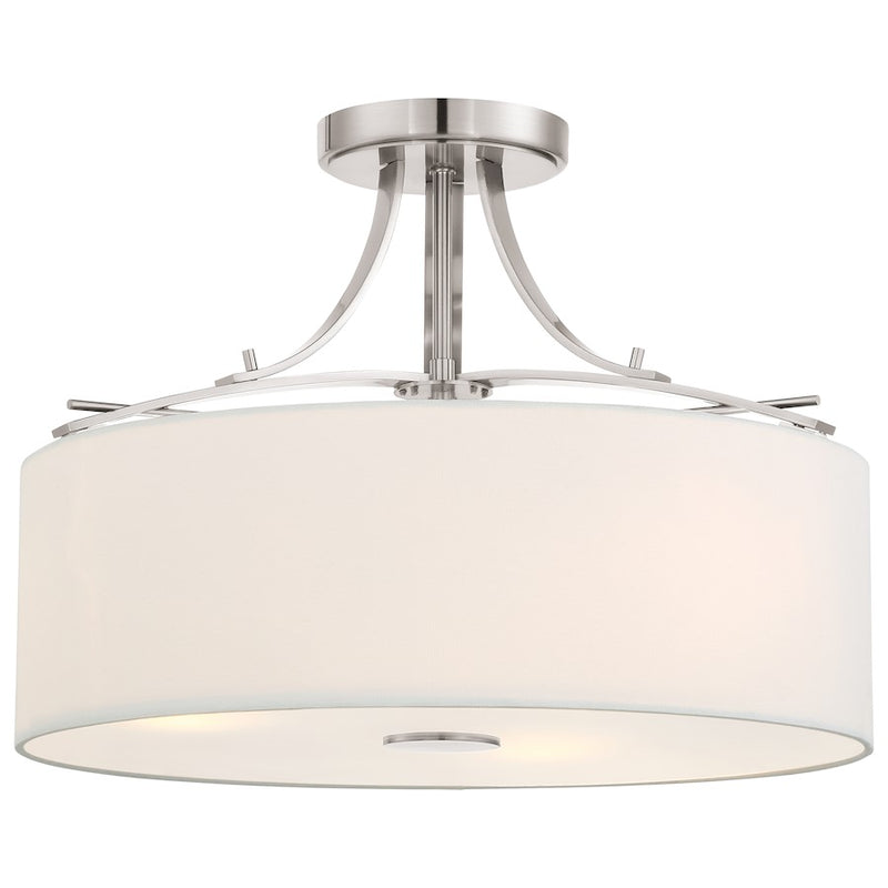 Minka Lavery Poleis 16in 3-Light Semi-Flush Mount | Industrial Brushed Nickel and Faceted Glass | Kitchen & Hallway | Model 3307-84