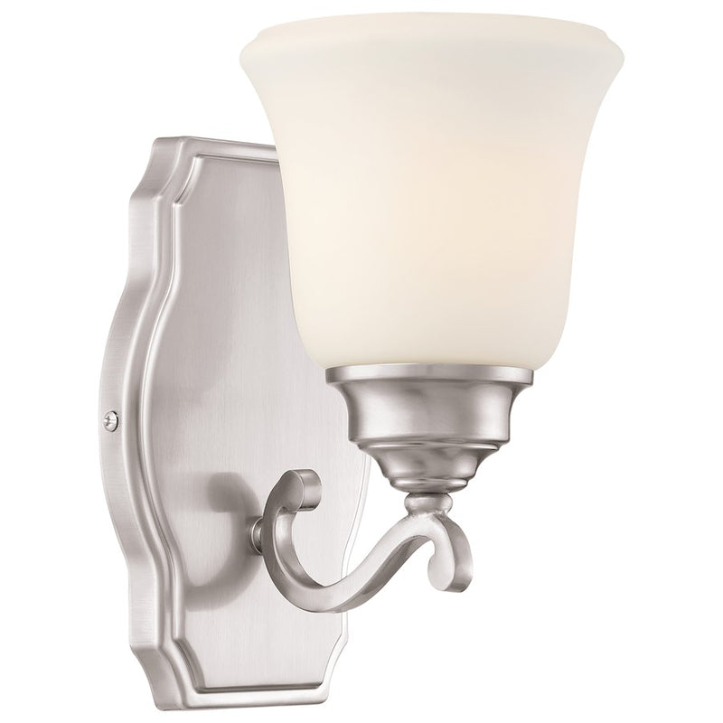 Minka Lavery Savannah Row 6in 1-Light Vanity Light | Traditional Brushed Nickel and White Glass | Bathroom Vanity | 6 x 7 x 9 in | Model 3321-84