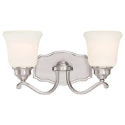 Minka Lavery Savannah Row 18in 2-Light Vanity Light | Traditional Brushed Nickel and White Glass | Bathroom Vanity | 18 x 7 x 8 in | Model 3322-84