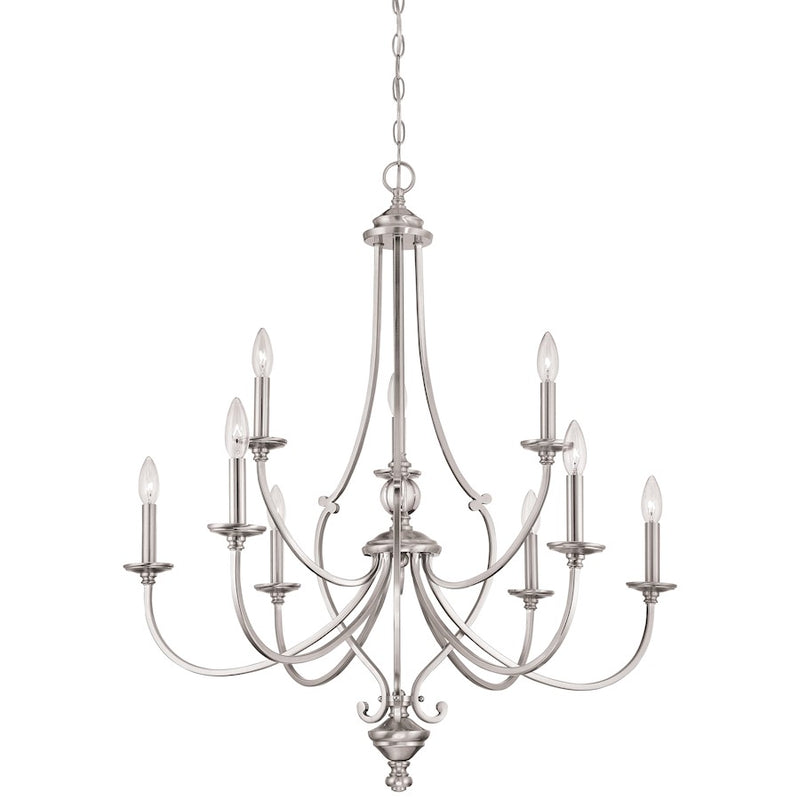 Minka Lavery Savannah Row 34in 9-Light Chandelier | Traditional Brushed Nickel | Dining Room & Great Room | 34 x 34 x 36 in | Model 3339-84
