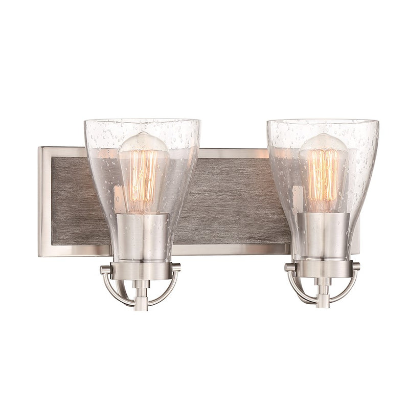 Minka Lavery Garrison 16in 2-Light Bath Vanity | Transitional Brushed Nickel and Shale Wood | Bathroom & Powder Room | 16 x 16 x 8 in | Model 3342-098