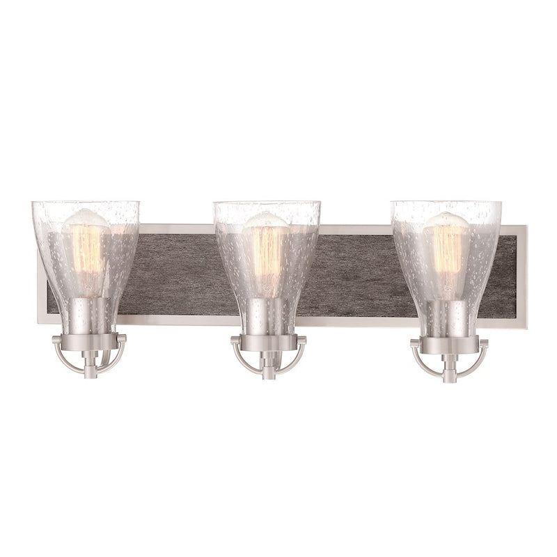 Minka Lavery Garrison 24in 3-Light Bath Vanity Light | Brushed Nickel and Shale Wood Steel | Bathroom & Powder Room | Model 3343-098