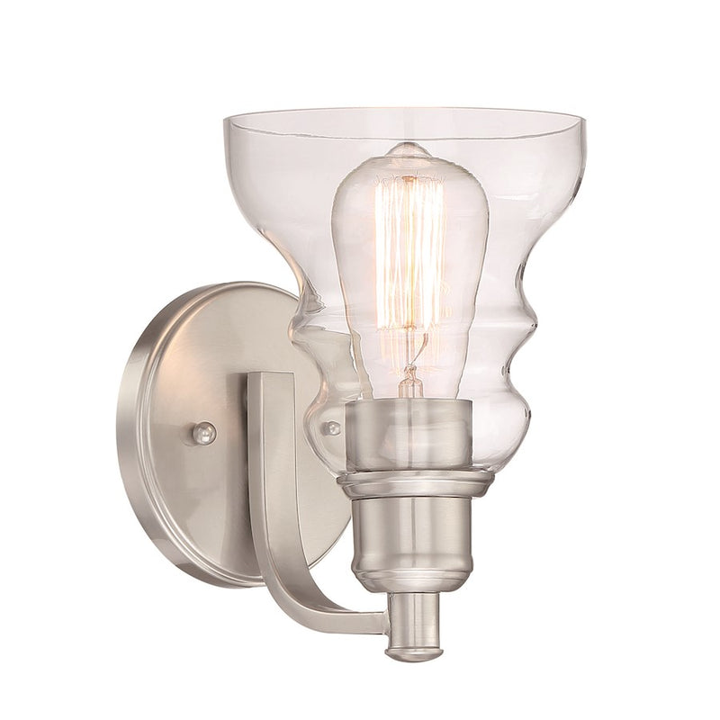 Minka Lavery Waterbury 1-Light Wall Sconce | Transitional Brushed Nickel | Bathroom & Hallway Accent | 6 x 6 x 9 in | Model 3351-84
