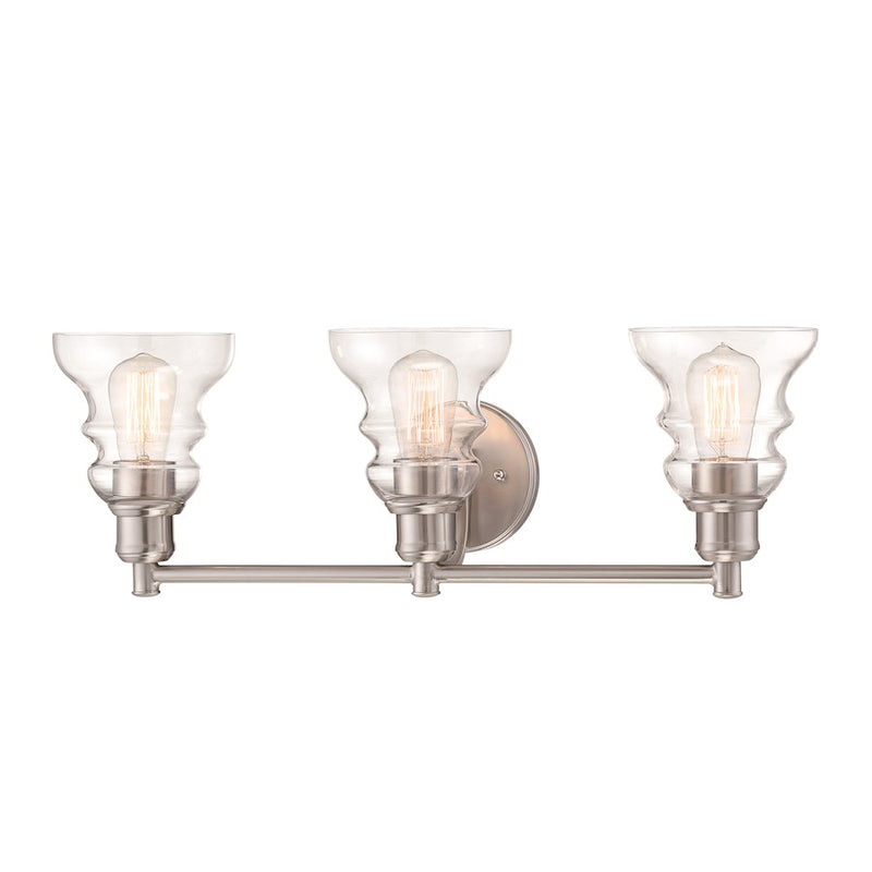Minka Lavery Waterbury 3-Light Vanity Light | Transitional Brushed Nickel | Bathroom Vanity | 25 x 25 x 9 in | Model 3353-84
