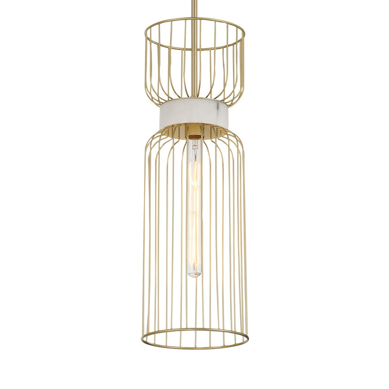Minka Lavery Park Slope 8in 1-Light Mini Pendant | Nouveau Gold Steel and Alabaster | Kitchen Island & Dining Room | 8 x 24 in | Model 3392-754