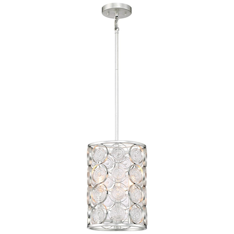 Minka Lavery Culture Chic 9in 1-Light Mini Pendant | Catalina Silver Steel and Ripple Glass | Kitchen Island & Dining Nook | Model 3663-598