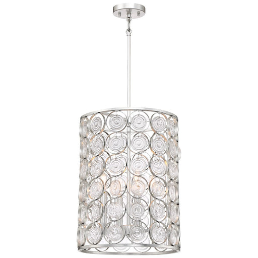 Minka Lavery Culture Chic 14in 1-Light Pendant | Glamorous Catalina Silver Steel and Ripple Glass | Dining Room & Entryway | Model 3664-598