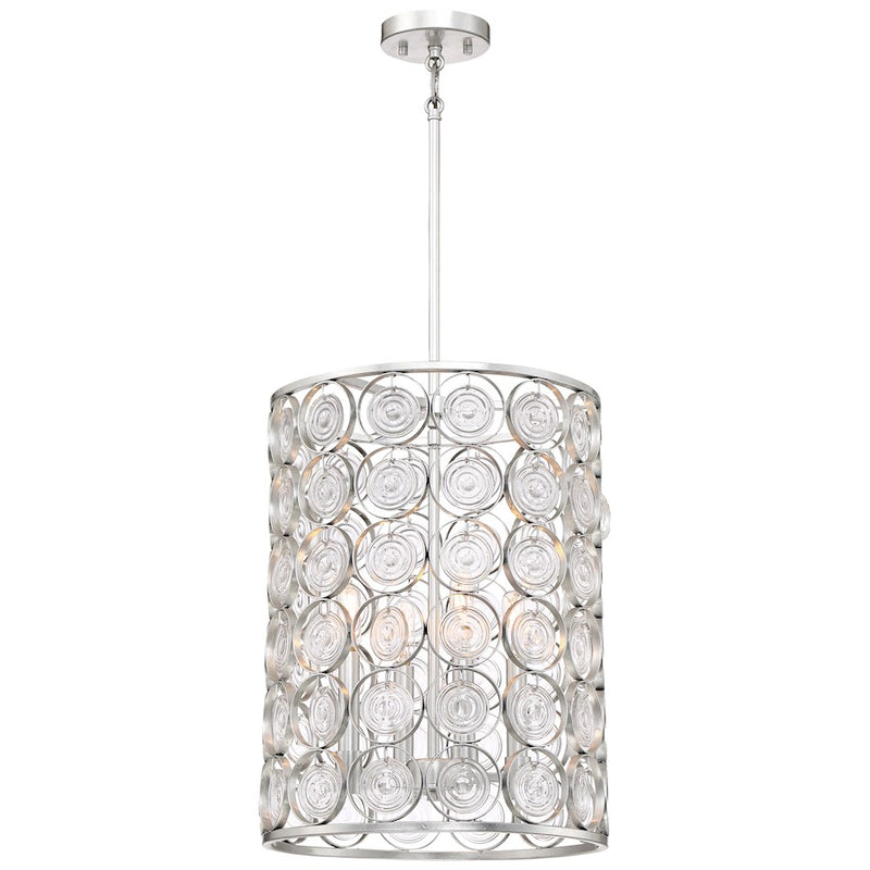 Minka Lavery Culture Chic 14in 1-Light Pendant | Glamorous Catalina Silver Steel and Ripple Glass | Dining Room & Entryway | Model 3664-598