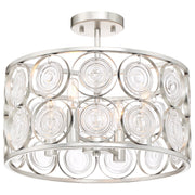 Minka Lavery Culture Chic 16in Semi-Flush Mount | Glamorous Catalina Silver Steel and Ripple Glass | Entryway & Hallway | Model 3669-598