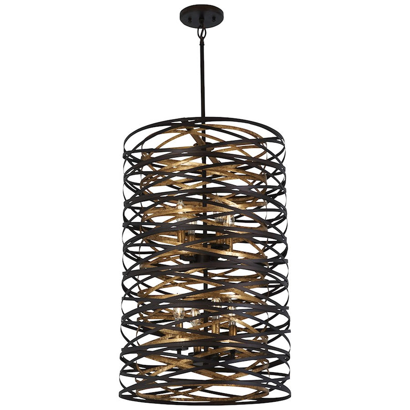 Minka Lavery Vortic Flow 18in 8-Light Chandelier | Dark Bronze with Mosaic Gold Interior Steel | Dining Room & Living Room | Model 3678-111