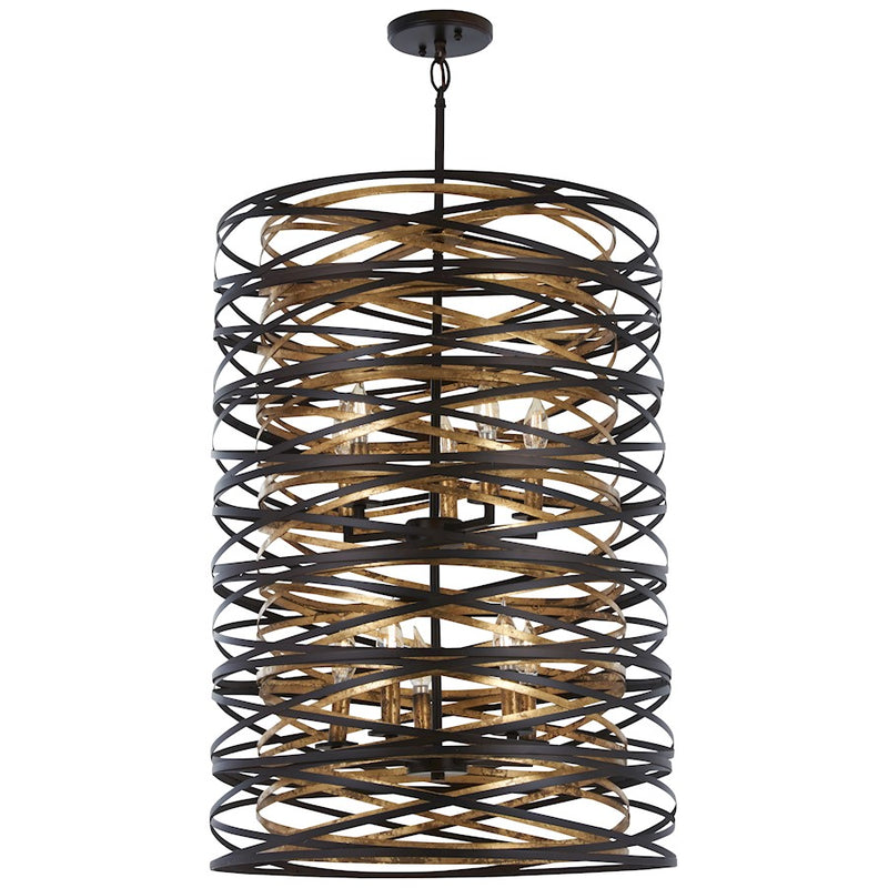 Minka Lavery Vortic Flow 21in 10-Light Semi-Flush Mount | Dark Bronze with Mosaic Gold Interior Steel | Entryway & Living Room | Model 3679-111